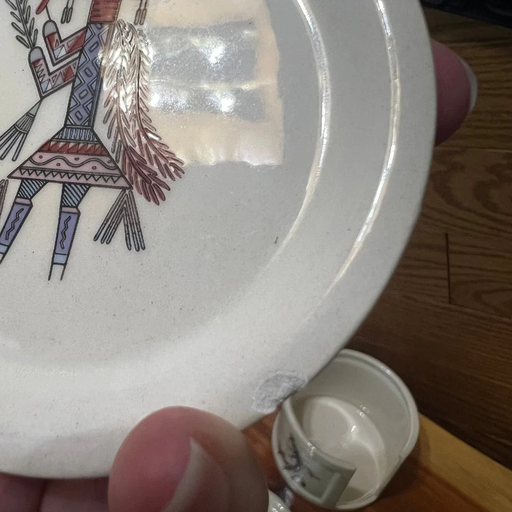 Vtg‎ Signed Handcrafted Southwestern Pottery Coaster Set 8 Pieces Matching Crock